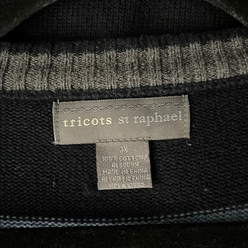Tricots St Raphael V-Neck Cotton Long Sleeve Striped Sweater 3X Navy Quality